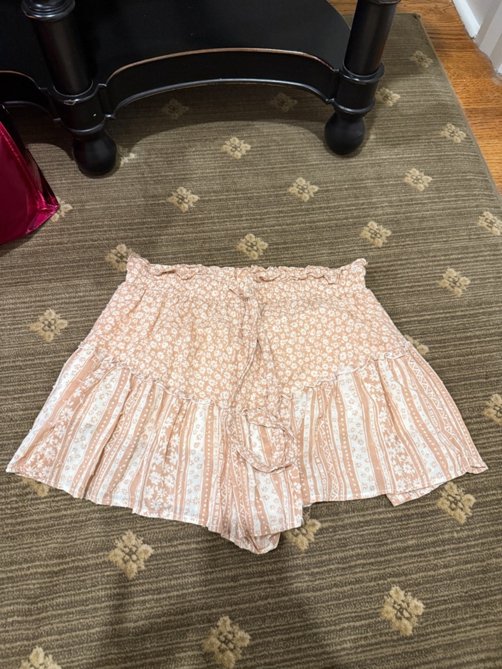 High-Waist Floral Peach Women’s Shorts with Ruffle Waist